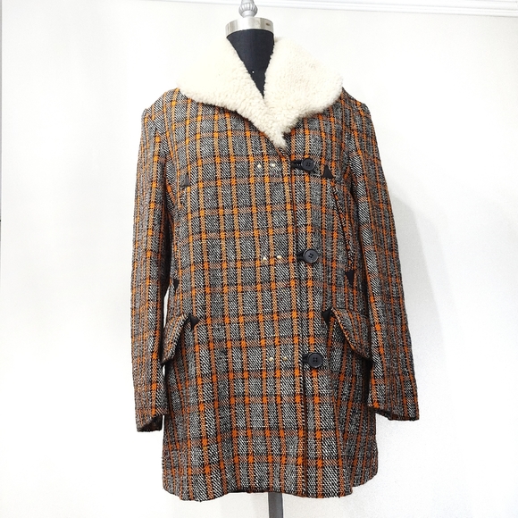 Marni Shearling Wool Check Plaid Toggle Coat - Picture 2 of 14